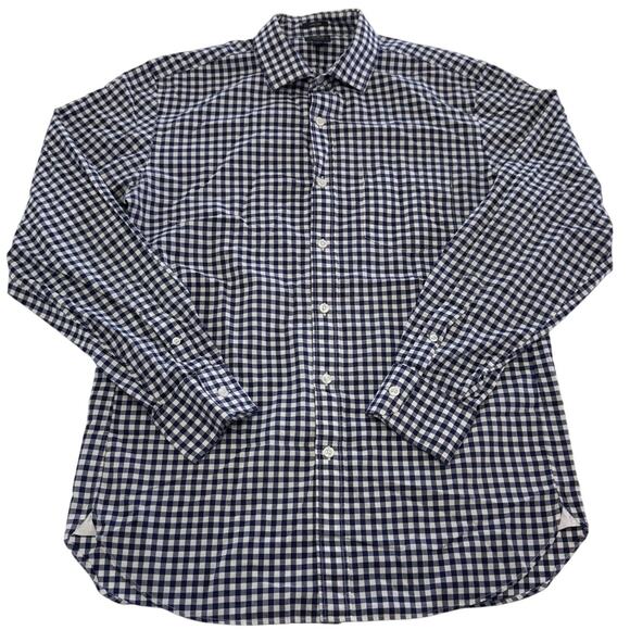 J Crew Dress Shirt Mens Medium Navy White Gingham Button Down Ludlow 100s 2-Ply - Picture 1 of 5